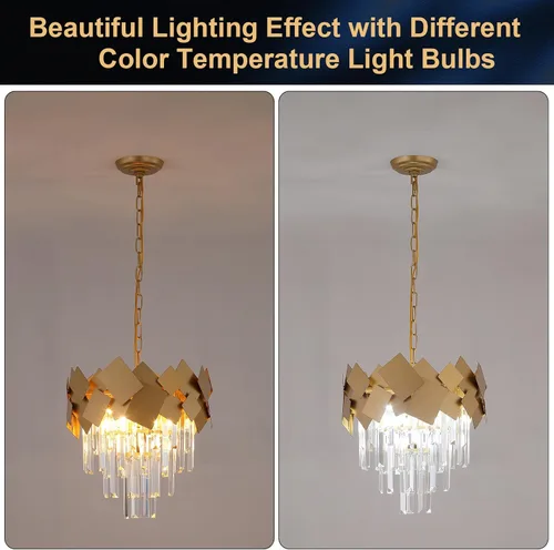 Miniatura 5 de A AXILIXI Candelabros de cristal dorado de 16 pulgadas, lámpara colgante de techo moderna para comedor, regulable, pequeño, 3 niveles, montaje