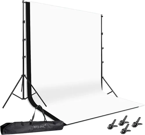 HYJ-INC Sistema de soporte de fondo fotográfico con kit de soporte de fondo de 8,5 x 10 pies, fondo de pantalla de muselina 100% algodón (blanco y