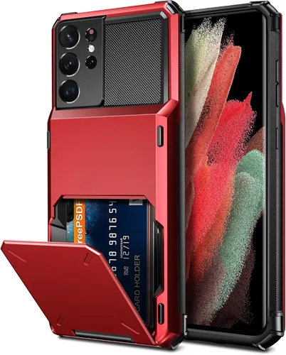 Miniatura 9 de Vofolen Funda tipo cartera para Galaxy S21 Ultra con 4 tarjetas, tarjetero con ranura para tarjeta de crédito, bolsillo trasero, doble capa, Negro