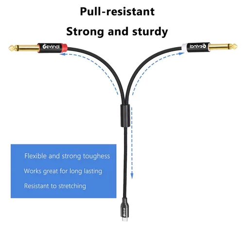 Miniatura 6 de Cable de audio USB C a 1/4 de pulgada, tipo C a doble cable auxiliar estéreo TRS de 0.250 in, divisor en Y para teléfono inteligente, tableta, 2