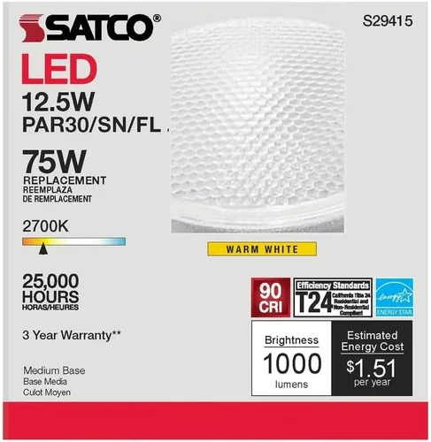 Miniatura 7 de Satco S29415 12.5 vatios; LED PAR30SN; 2700 K; 6 bombillas LED, cumple con California