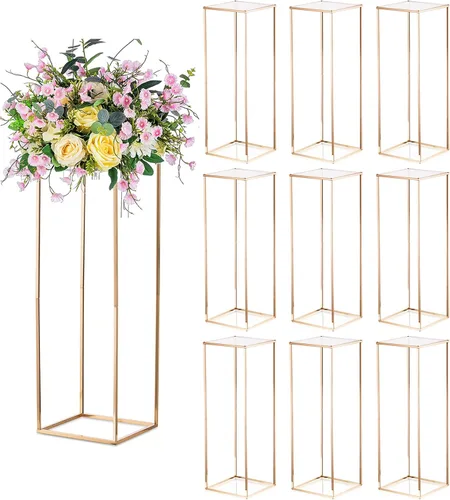 Miniatura 14 de Sziqiqi Centros de mesa de boda para mesas, soporte de flores de metal alto, decoración para bodas, fiestas, jarrones geométricos dorados