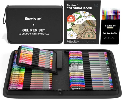 Miniatura 8 de Shuttle Art Bolígrafos de gel, paquete de 120 bolígrafos de gel empaquetados en caja resistente, 60 colores únicos con 60 recambios para adultos, 60
