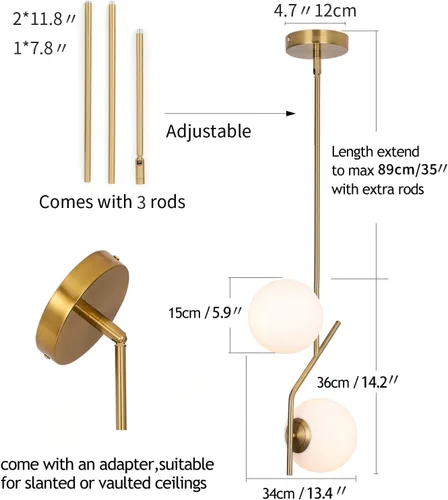Miniatura 2 de SeeU Lámpara Colgante de Latón de 2 Luces Candelabro Lámpara Colgante de Globo Dorado Accesorio de Luz Colgante Interior Accesorio de Luz Colgante 2