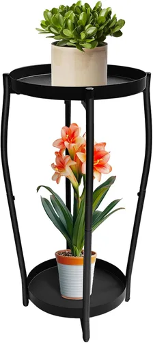 Miniatura 8 de Soporte para plantas de interior, soporte de madera alto de 2 niveles, soportes de esquina de piso de 4 patas, estante resistente para plantas