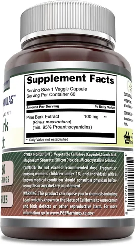 Miniatura 3 de Amazing Formulas Extracto de corteza de pino de 100 mg Suplemento de cápsulas vegetarianas Sin OMG Sin OMG Sin gluten 1 paquete 60