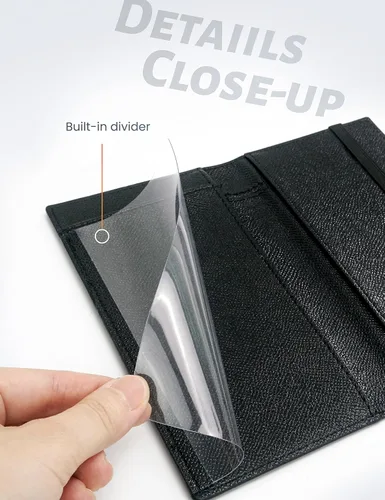 Miniatura 126 de Yarnic Funda para chequera personal, soporte para chequera con soporte para bolígrafo y divisor de plástico transparente integrado para cheques Rosa