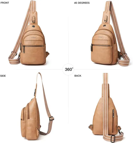 Miniatura 7 de LATMAP Bolso bandolera para mujeres y hombres, mochila pequeña de cuero, riñonera cruzada para el pecho, bolso impermeable para mujeres