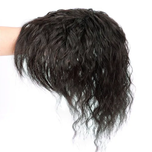 Miniatura 2 de RemeeHi Postizo rizado de aspecto natural esponjoso con clip de cabello humano con flequillo, peluca de repuesto para cabello fino y largo, 319.7
