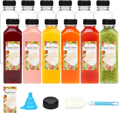 Miniatura 14 de TOMNK 12pcs 2oz Plastic Shot Juice Bottles with Caps, Reusable Clear Bulk Beverage Containers for Ginger Shot, Juice, Milk and Other Beverages
