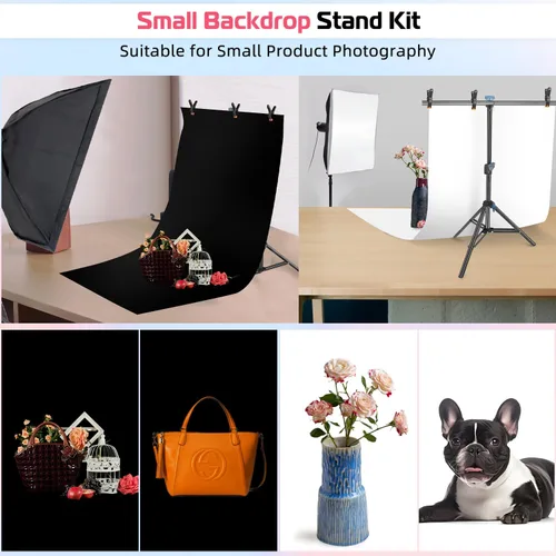 Miniatura 3 de Kit de soporte de telón de fondo para fotos de JEBUTU, fondo de fotos, telón de fondo blanco negro de 26.8x50 pulgadas con soporte de mesa