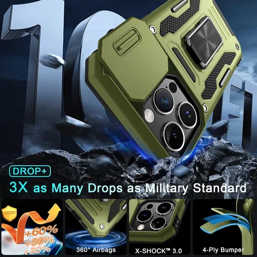 Miniatura 103 de DEERLAMN Funda para iPhone Xs Max con funda deslizante para cámara + protector de pantalla, soporte giratorio de anillo de grado militar a prueba