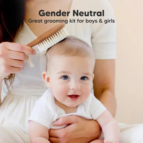 Miniatura 8 de Cepillo de madera para el pelo del bebé para niñas y niños, cepillo de cuna para bebés, cerdas suaves de cabra, peine perfecto para el cuero Nogal
