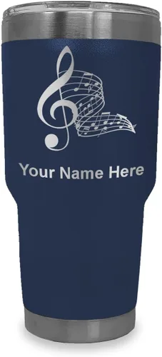 Miniatura 38 de LaserGram Vaso aislado al vacío de 20 onzas, notas musicales, grabado personalizado incluido (negro)