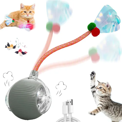 Miniatura 11 de Speedy 2.0 Tail 2 paquetes de juguetes interactivos para gatos de interior, juguete automático para gatos con cola de malla elástica, bola rodante