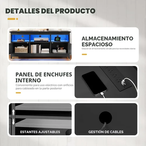 Miniatura 4 de YITAHOME Soporte de TV para televisores de 65 pulgadas, centro de entretenimiento con armarios de almacenamiento, toma de corriente y luz LED, Negro