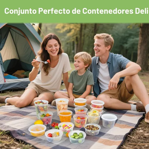 Miniatura 7 de Dipoo 60 juegos (120 piezas) recipientes Deli con tapas de 8 oz, recipientes de plástico herméticos, a prueba de fugas y sin BPA para llevar