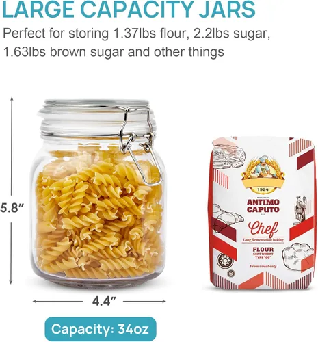 Miniatura 2 de Vtopmart Tarros de vidrio de almacenamiento de alimentos de 34 onzas con tapas herméticas de abrazadera, paquete de 3 recipientes de cocina