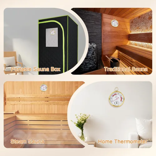 Miniatura 8 de Termómetro de sauna 2 en 1 Fahrenheit e higrómetro, acero inoxidable redondo doble temperatura y humedad 68-212°F/0-100% RH, medidor digital