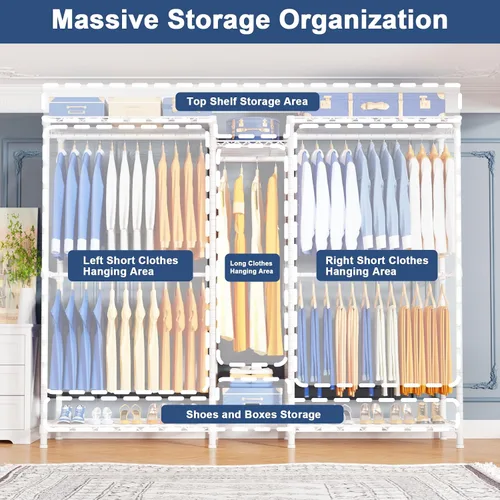 Miniatura 3 de Ulif E12C - Sistema organizador de armario de servicio pesado, estantes de ropa independientes para colgar ropa, perchero ajustable de 71 pulgadas