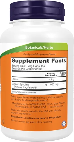 Miniatura 2 de Espirulina NOW de 0.0176 oz, 120 cápsulas vegetales.