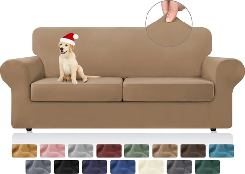 Miniatura 13 de KEKUOU 4 piezas de fundas elásticas para sofá de 3 cojines, fundas para sofá para mascotas, fundas para sofá lavables, suaves y elásticas, protector
