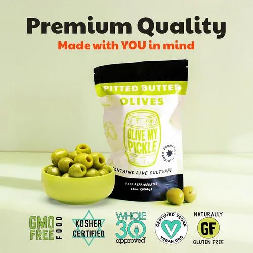 Miniatura 4 de Olive My Pickle Green Olives - Mantequilla sin hueso, 48 onzas, paquete de 3 unidades de aceitunas Castelvetrano saludables de cultivo vivo sin