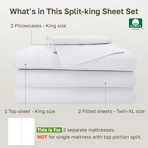 Miniatura 5 de California Design Den Juego de sábanas para cama tamaño King dividido - 100% algodón, 500 hilos, sábanas de satén de bolsillo profundo para cama
