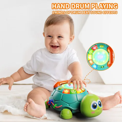 Miniatura 5 de Letapapa Juguetes para bebés de 6 a 12 meses, juguete para tiempo boca abajo de 12 a 18 meses, juguetes musicales de tortuga que gatea con luz