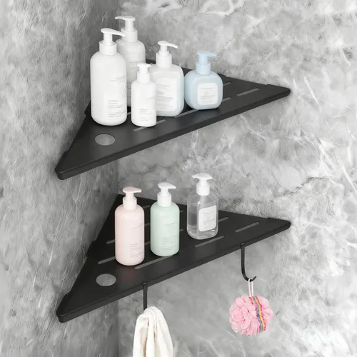 10 estantes esquineros de ducha, estantes organizadores para pared de azulejos, 2 paquetes, diseño de ranura de acero inoxidable SUS304, estantes de