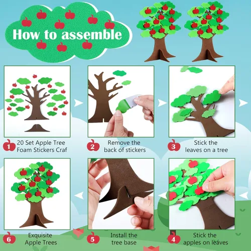 Miniatura 4 de Nuanchu 720 calcomanías autoadhesivas de manzanas de primavera con purpurina para árbol de manzanas y hojas de espuma 3D, para fiestas de Año Nuevo