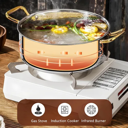 Miniatura 4 de YJX olla de 4.2QT con tapa martilleada, oro rosa de cobre, acero inoxidable tricapa, utensilio de cocina multifuncional para hornear, asar, guisar