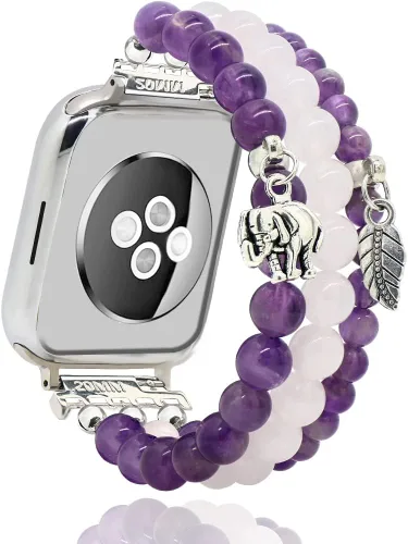 Pulsera de cuentas de piedra natural compatible con Apple Watch Band Series 9, 10, Ultra 2, SE, Ultra 8 7 6 5 4 3 2 1, correa de reloj elástica para