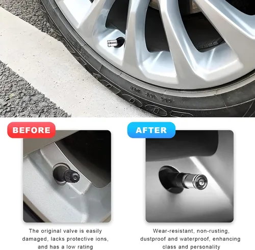 Miniatura 3 de Dickno 4 piezas tapones con bloqueo para válvulas de neumáticos de automóvil, cubiertas antirrobo para válvulas de rueda automáticas con sello