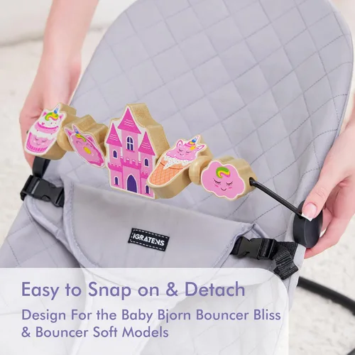 Miniatura 5 de iGRATENS Baby Bjorn - Barra de juguete para gorila, adorable juguete de madera con elementos rosados para gorila suave y feliz, fácil de colocar