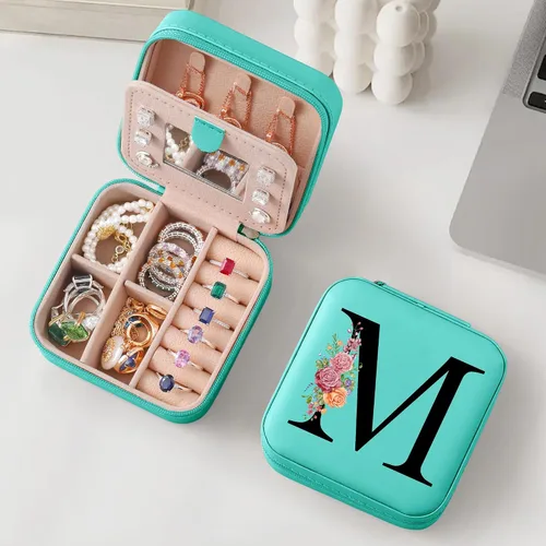 Joyero de viaje Joyero personalizado con inicial, organizador de joyas, artículos esenciales de viaje para mujeres, cumpleaños, mamá, amigas, damas