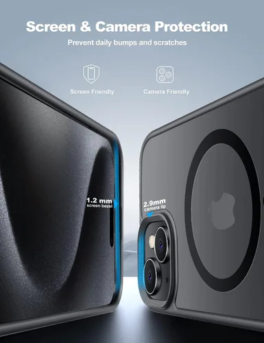 Miniatura 5 de Tigowos - Funda magnética para iPhone 15, resistente a las caídas, sensación de piel mate, a prueba de golpes, delgada, negro mate