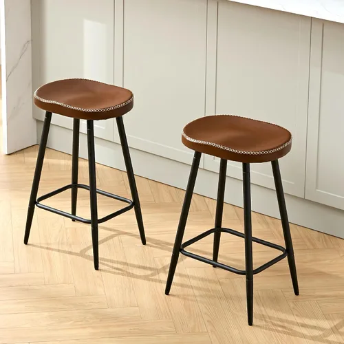 Miniatura 26 de FIRAVOE Juego de 2 Taburetes de Bar, Taburetes de Bar Modernos de 24" de Altura de Mostrador, Taburetes de Montar sin Respaldo de Cuero Sintético