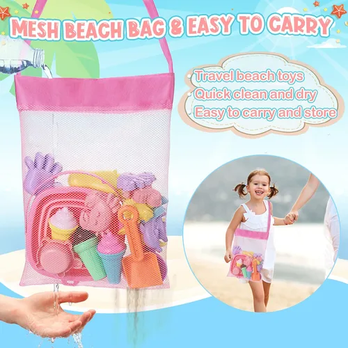 Miniatura 8 de REZUCREY Juguetes de playa, juguetes de arena de helado para niños pequeños, con cubo plegable y palas para niños con bolsa, juguetes de viaje