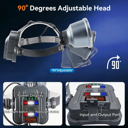 Miniatura 5 de Linterna frontal recargable LED superbrillante, 6 modos de luz ajustables, impermeable, función de corriente constante, ligera, perfecta