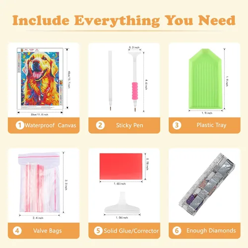 Miniatura 6 de SENQAO Kits de arte de diamantes para adultos, Golden Retriever - Pintura de puntos de diamante de taladro completo para principiantes, pintura