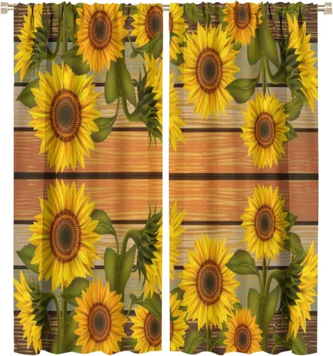 Miniatura 35 de Cortinas opacas de girasol, diseño natural, de granja, floral, con bolsillo para barra, para ventana, para dormitorio, sala de estar, 42 x 45