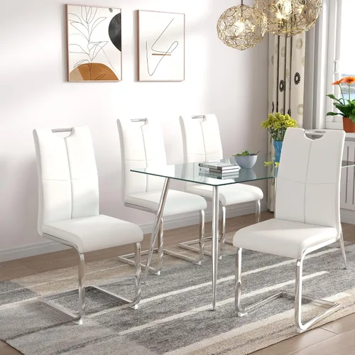 Miniatura 24 de Juego de sillas de comedor modernas (2 unidades) de piel sintética PU con respaldo alto tapizadas con patas doradas de metal para cocina y comedor