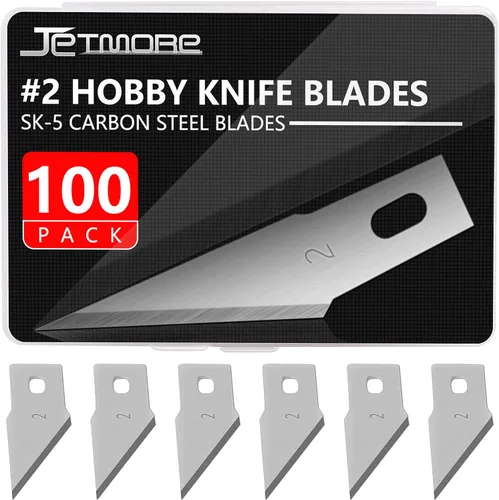 Jetmore Paquete de 100 cuchillas para manualidades #2, cuchillas de repuesto para cuchillos de pasatiempo, con caja de almacenamiento para arte y