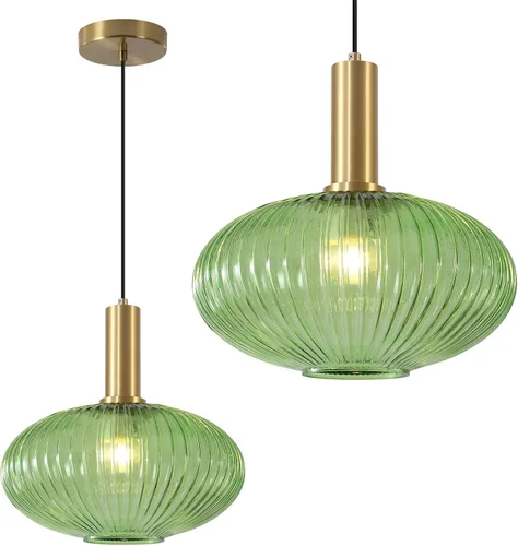 Miniatura 9 de KCO Lighting Lámpara Colgante Mini de Cristal Ahumado, Accesorio de Iluminación de 1 Luz Oro Cepillado, Luces Colgantes para Isla de Cocina
