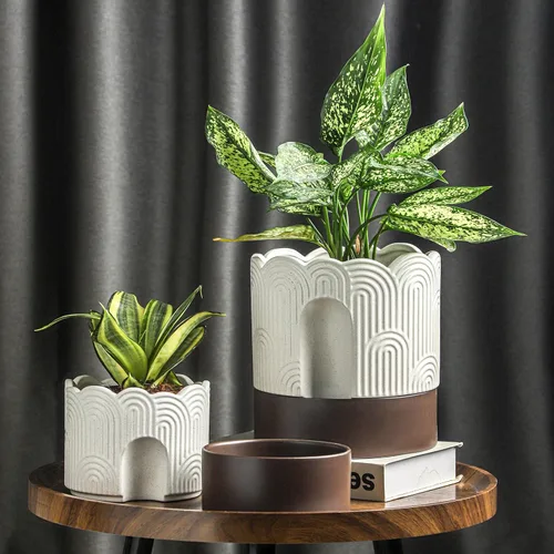 Miniatura 6 de Nihow Maceta de riego automático: maceta de cerámica de 6 pulgadas con orificio de drenaje y almacenamiento de agua, maceta de riego automático