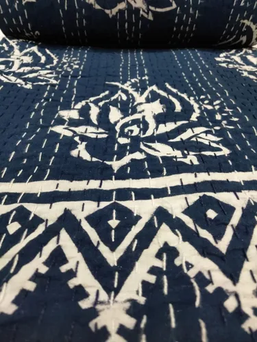 Colcha Kantha con estampado floral a mano, colcha Kantha de algodón, colcha Kantha tamaño individual/queen, manta Kantha hecha a mano, manta Kantha