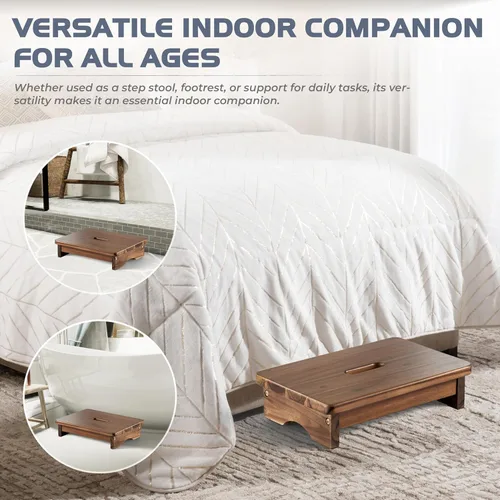 Miniatura 6 de FANATU Taburete de Madera de Un Escalón, Taburete de Un Escalón para Adultos, Taburete de Madera para Cabecera con Capacidad de 550 libras, Diseño