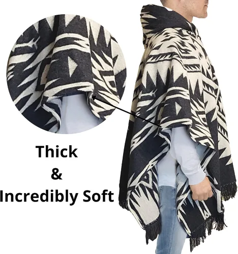 Miniatura 5 de DAVLINA, ALPACA Wool Poncho Hooded and, Aztec Pattern, Unique and handmade in Ecuador. Thick, Warm and Soft Wool Poncho