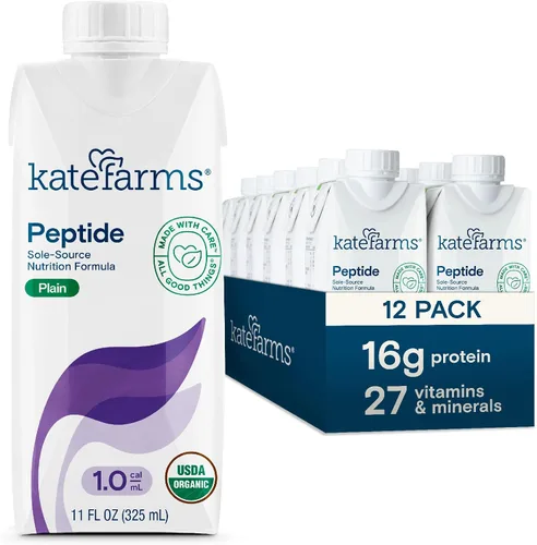 KATE FARMS Péptido orgánico para adultos 1.0 fórmula, fuente única, nutrición hidrolizada a base de plantas para alimentación oral o por tubo, 11